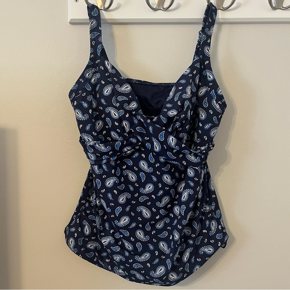 Lands End Tankini Swim Top Size 12 Petite Blue Paisley
